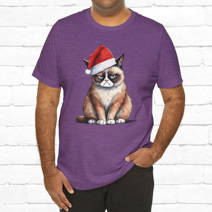 Grumpy Cat Wearing Santa Hat Funny Christmas Unisex T-Shirt