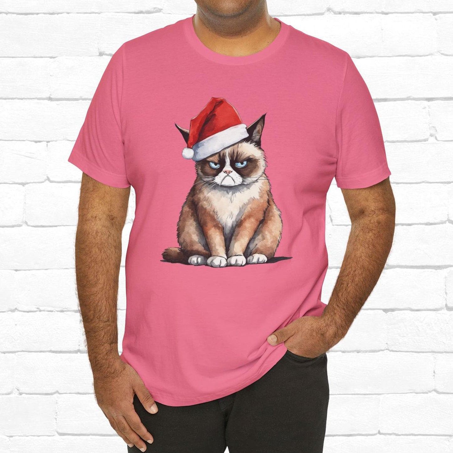 Grumpy Cat Wearing Santa Hat Funny Christmas Unisex T-Shirt