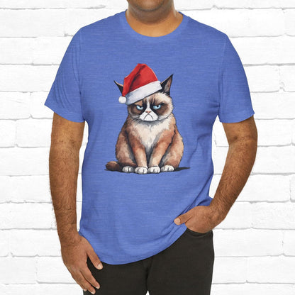 Grumpy Cat Wearing Santa Hat Funny Christmas Unisex T-Shirt