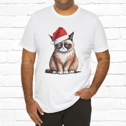 Grumpy Cat Wearing Santa Hat Funny Christmas Unisex T-Shirt