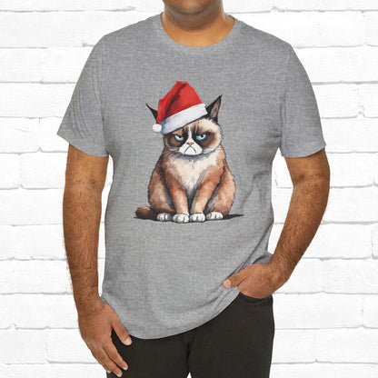 Grumpy Cat Wearing Santa Hat Funny Christmas Unisex T-Shirt