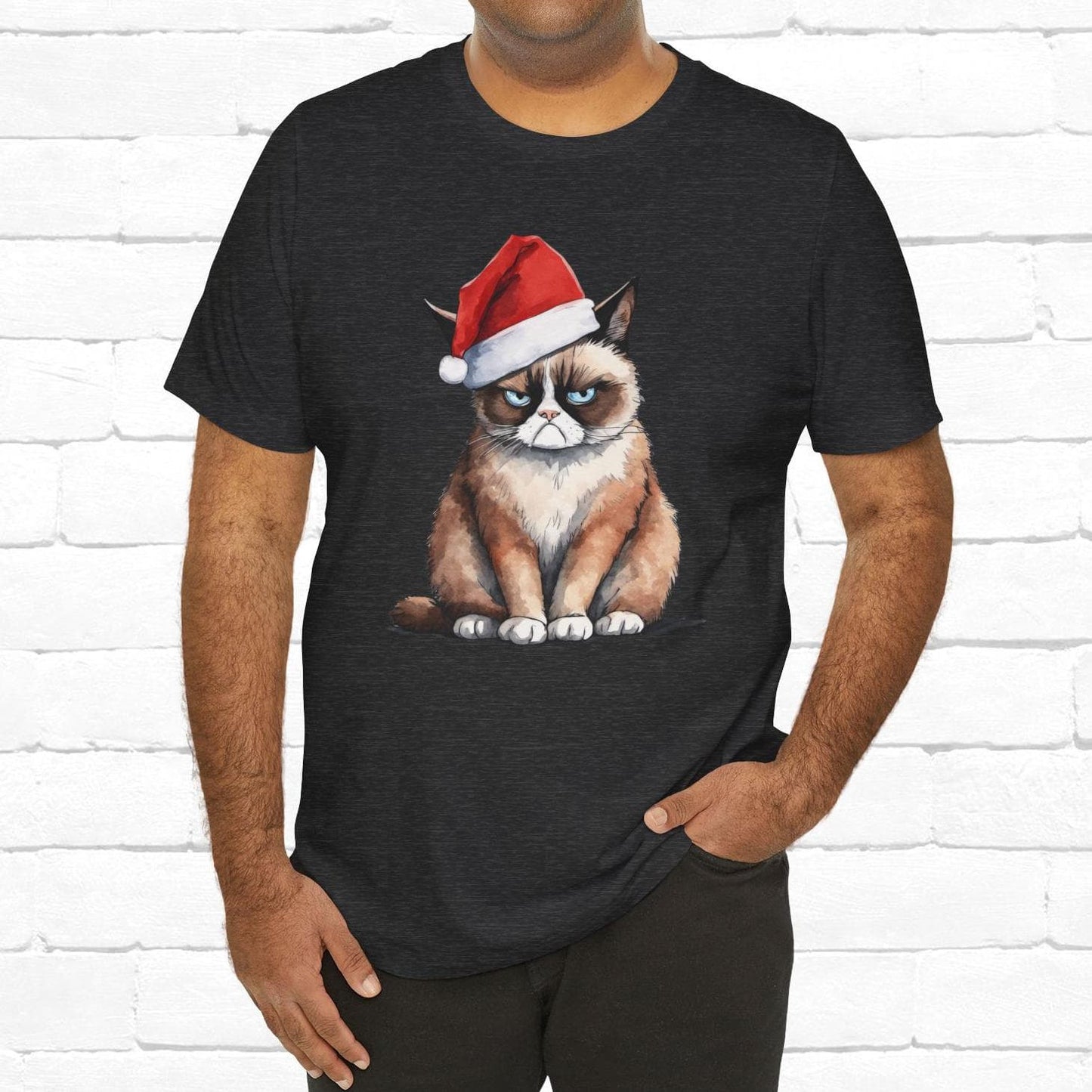 Grumpy Cat Wearing Santa Hat Funny Christmas Unisex T-Shirt