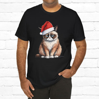 Grumpy Cat Wearing Santa Hat Funny Christmas Unisex T-Shirt