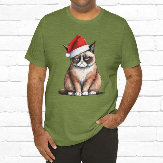 Grumpy Cat Wearing Santa Hat Funny Christmas Unisex T-Shirt