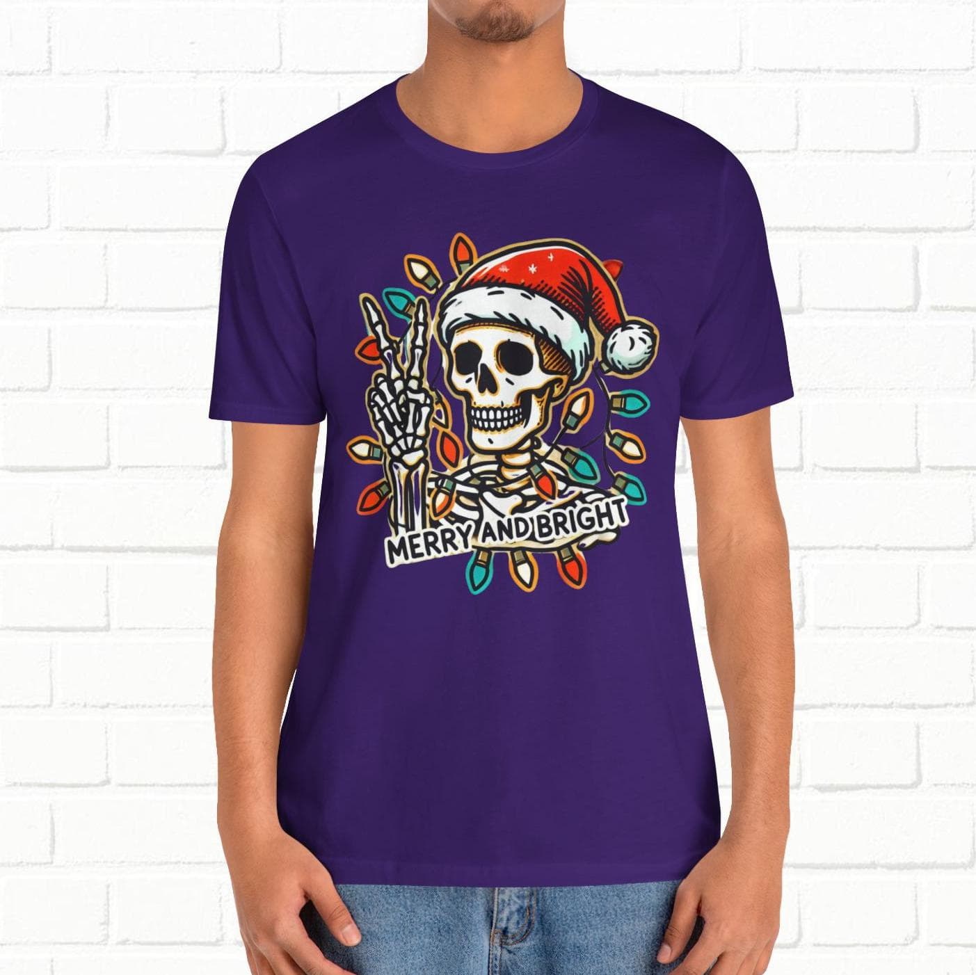 Merry And Bright Funny Skeleton Lights Christmas Unisex T-Shirt