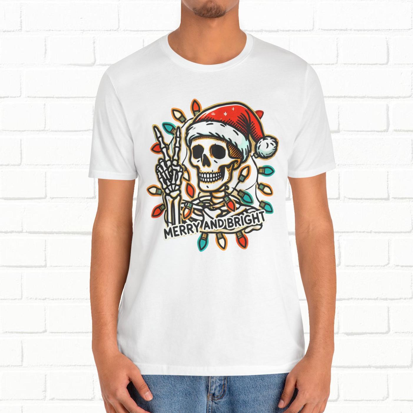 Merry And Bright Funny Skeleton Lights Christmas Unisex T-Shirt