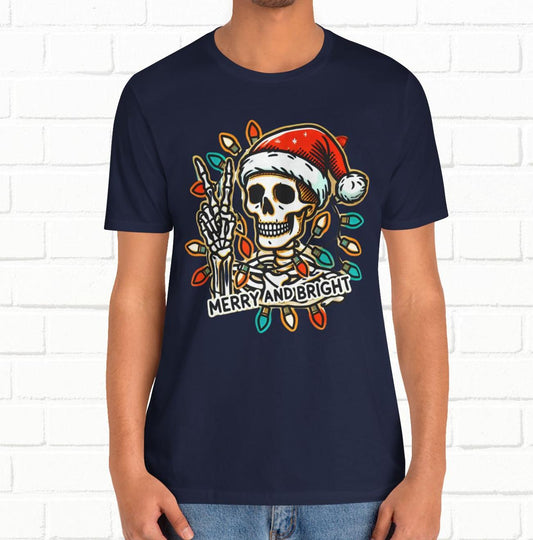 Merry And Bright Funny Skeleton Lights Christmas Unisex T-Shirt