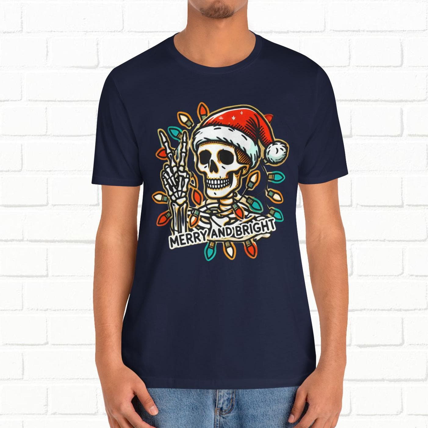 Merry And Bright Funny Skeleton Lights Christmas Unisex T-Shirt