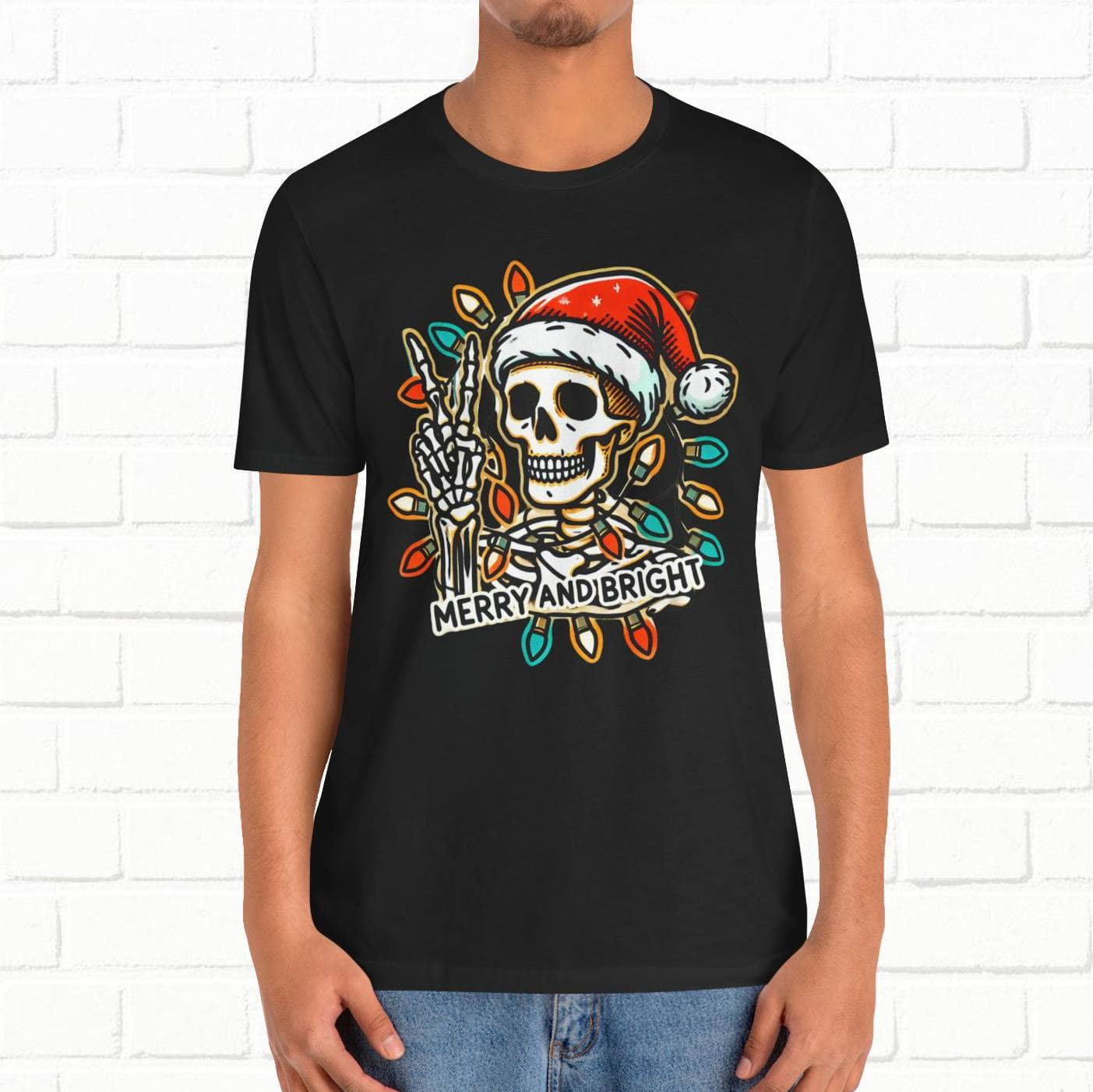Merry And Bright Funny Skeleton Lights Christmas Unisex T-Shirt