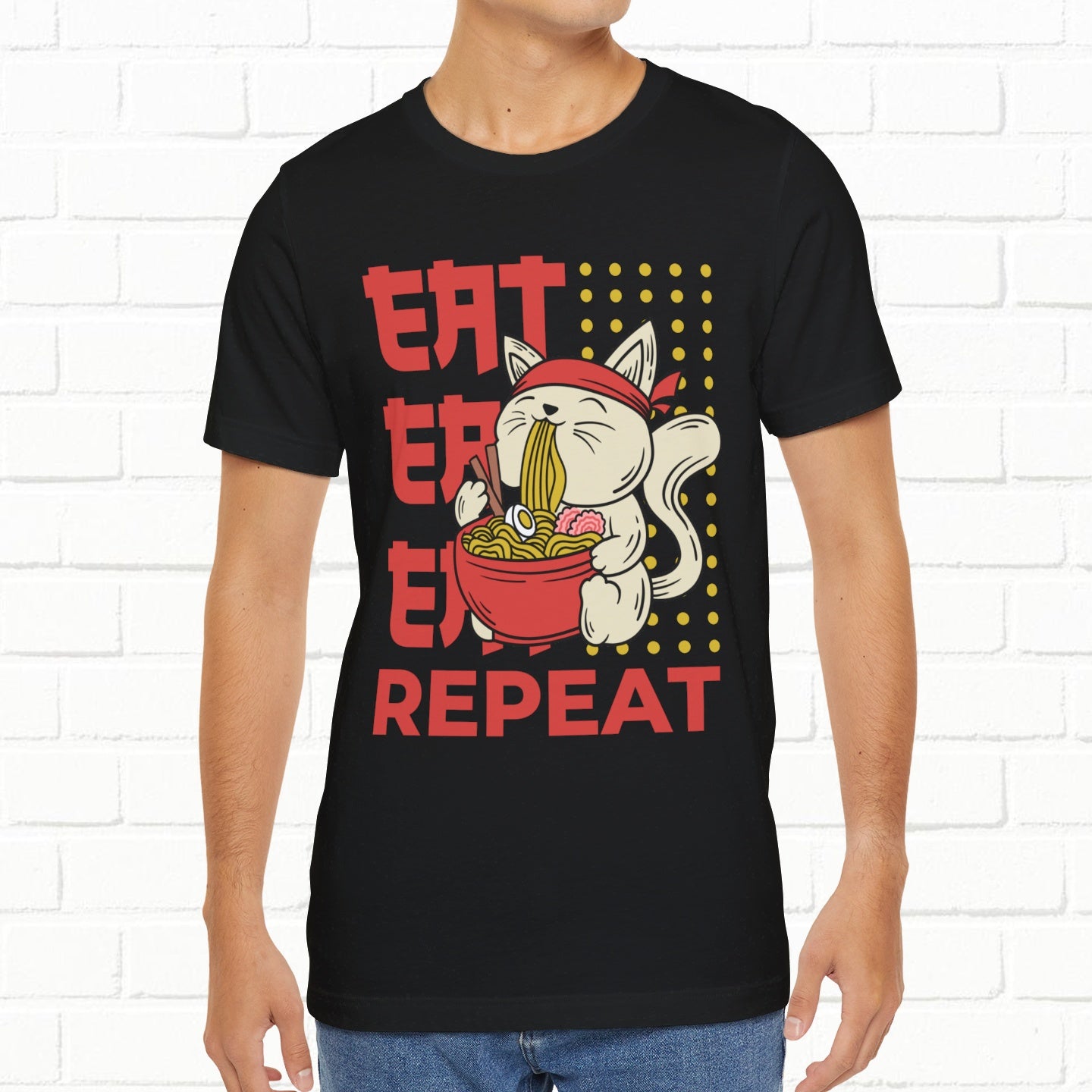 Eat Eat Repeat Cat Eating Ramen T-shirt