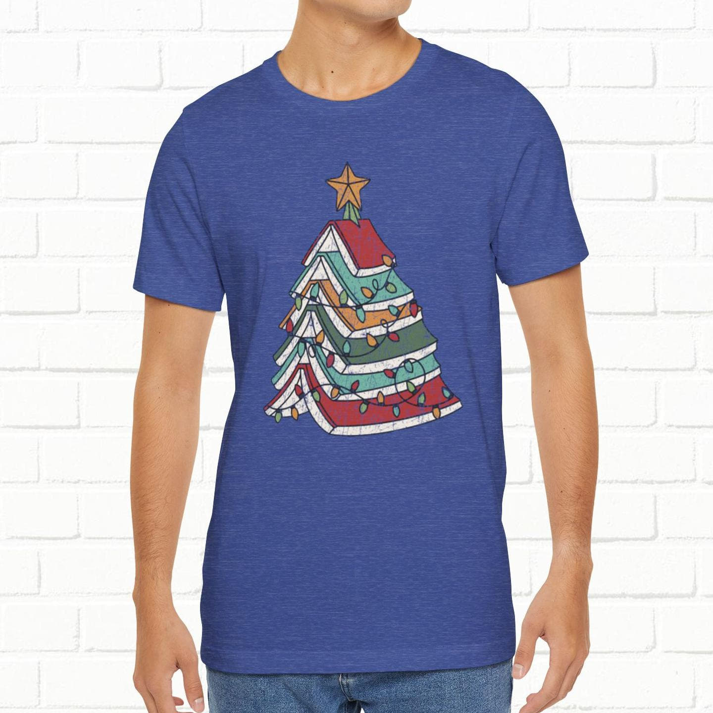Books Christmas Tree, Gift For Book Lovers, Wintery Unisex T-shirt