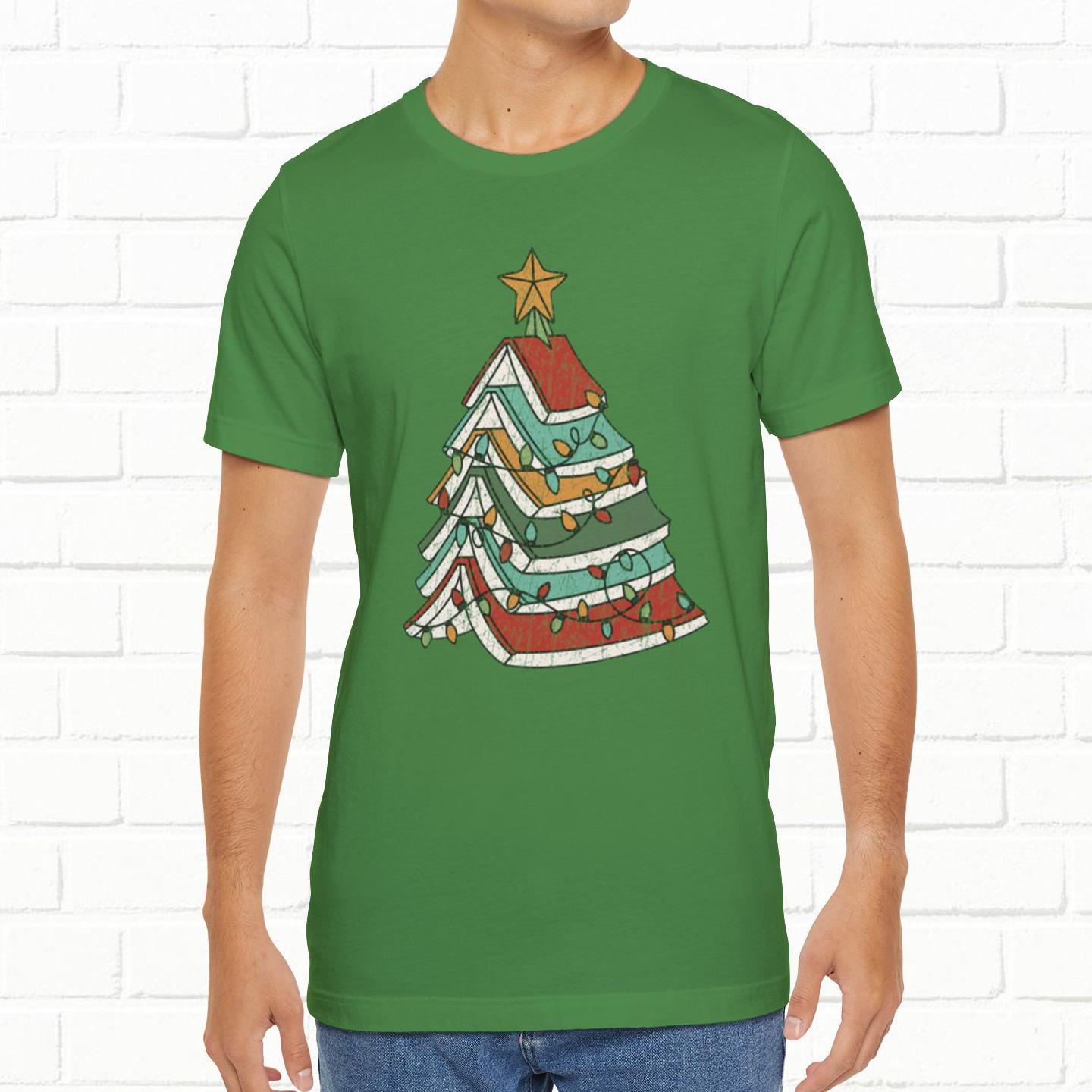 Books Christmas Tree, Gift For Book Lovers, Wintery Unisex T-shirt