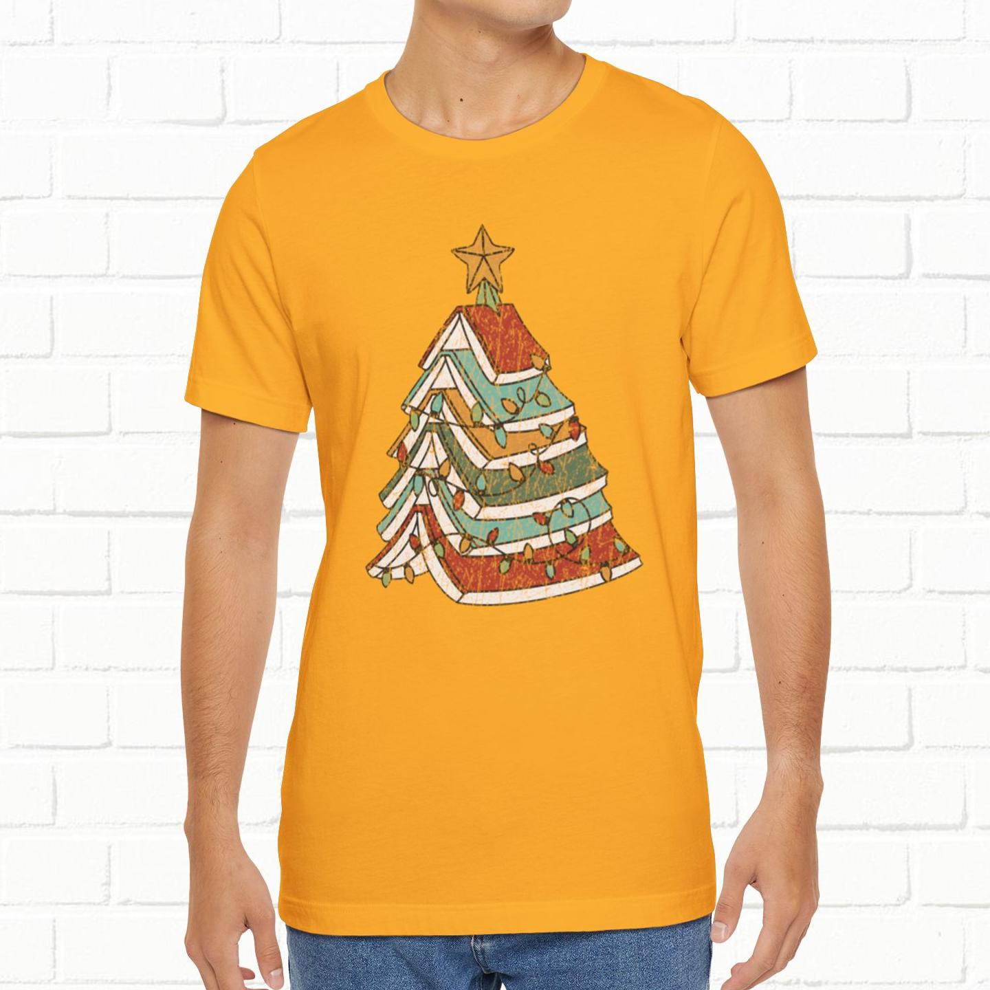 Books Christmas Tree, Gift For Book Lovers, Wintery Unisex T-shirt
