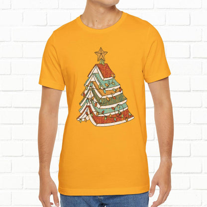 Books Christmas Tree, Gift For Book Lovers, Wintery Unisex T-shirt