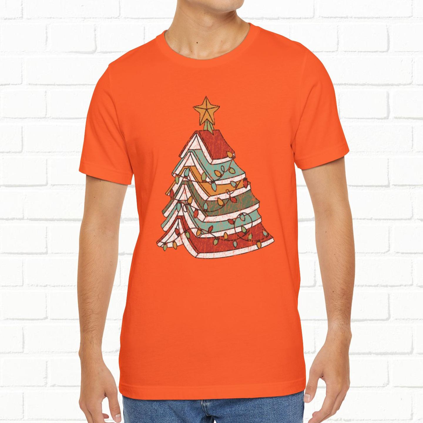 Books Christmas Tree, Gift For Book Lovers, Wintery Unisex T-shirt