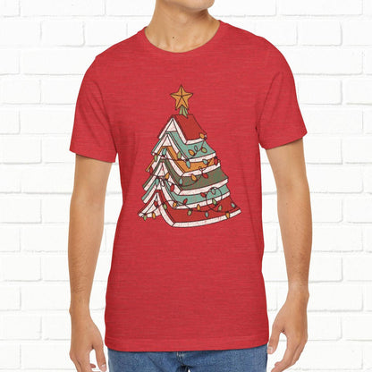 Books Christmas Tree, Gift For Book Lovers, Wintery Unisex T-shirt