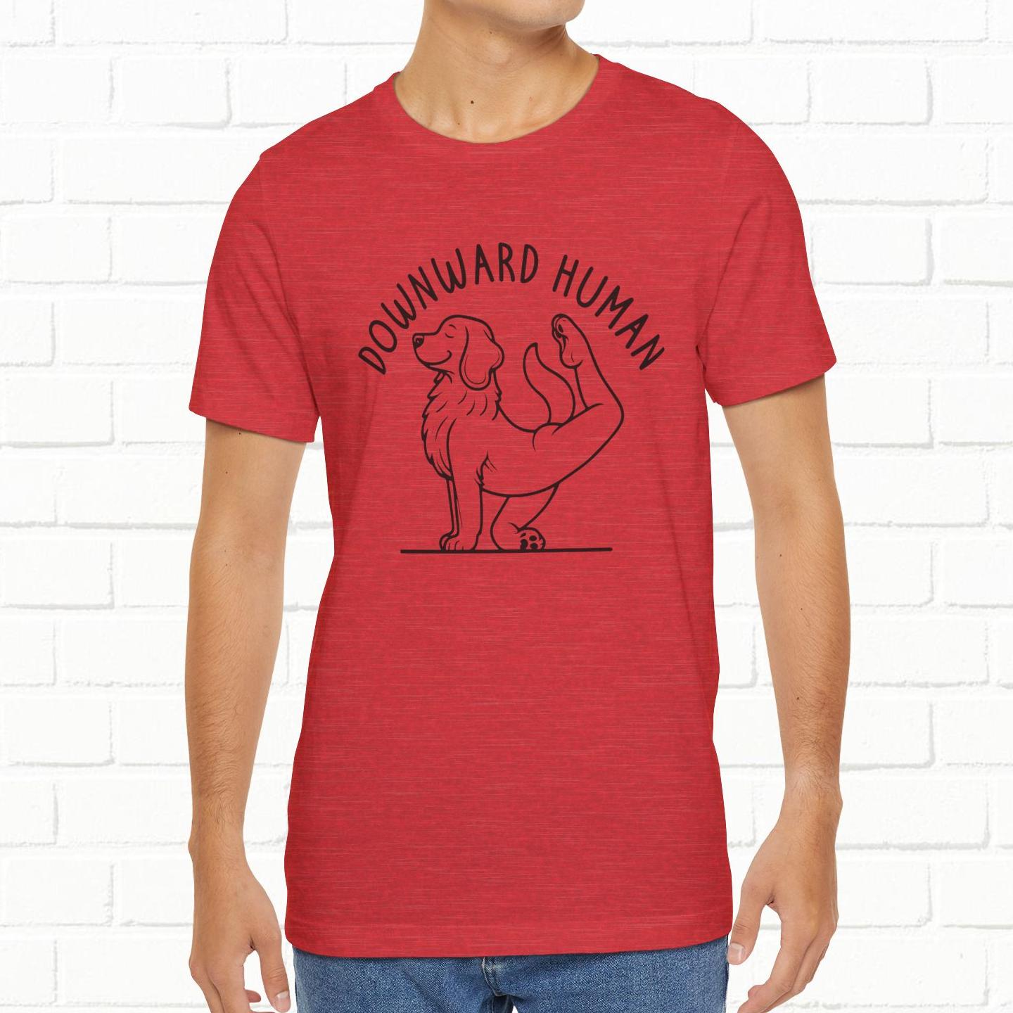 Funny Dog Yoga 'Downward Human' Unisex T-Shirt