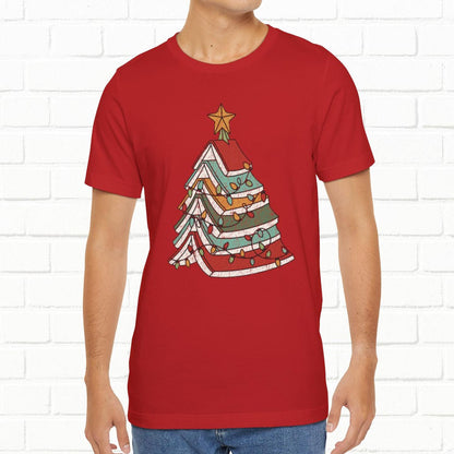 Books Christmas Tree, Gift For Book Lovers, Wintery Unisex T-shirt