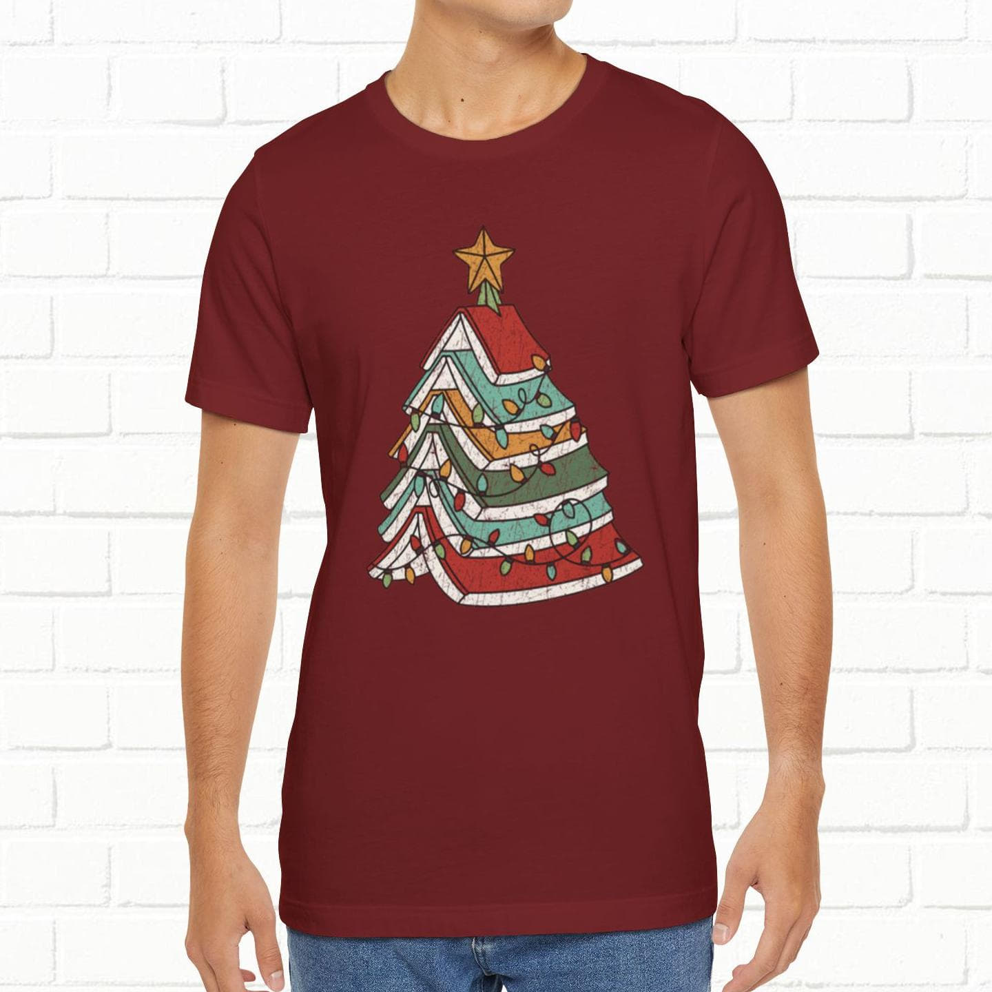 Books Christmas Tree, Gift For Book Lovers, Wintery Unisex T-shirt