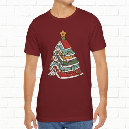 Books Christmas Tree, Gift For Book Lovers, Wintery Unisex T-shirt