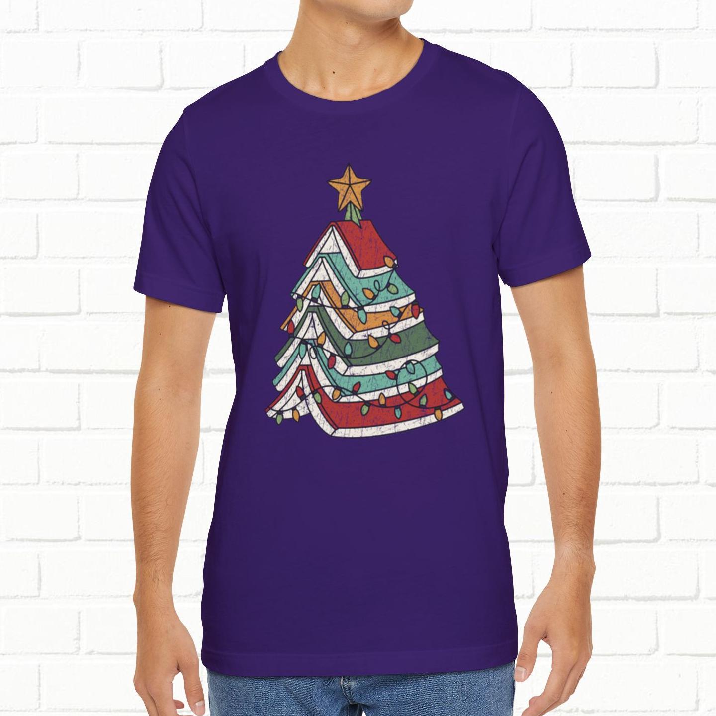 Books Christmas Tree, Gift For Book Lovers, Wintery Unisex T-shirt