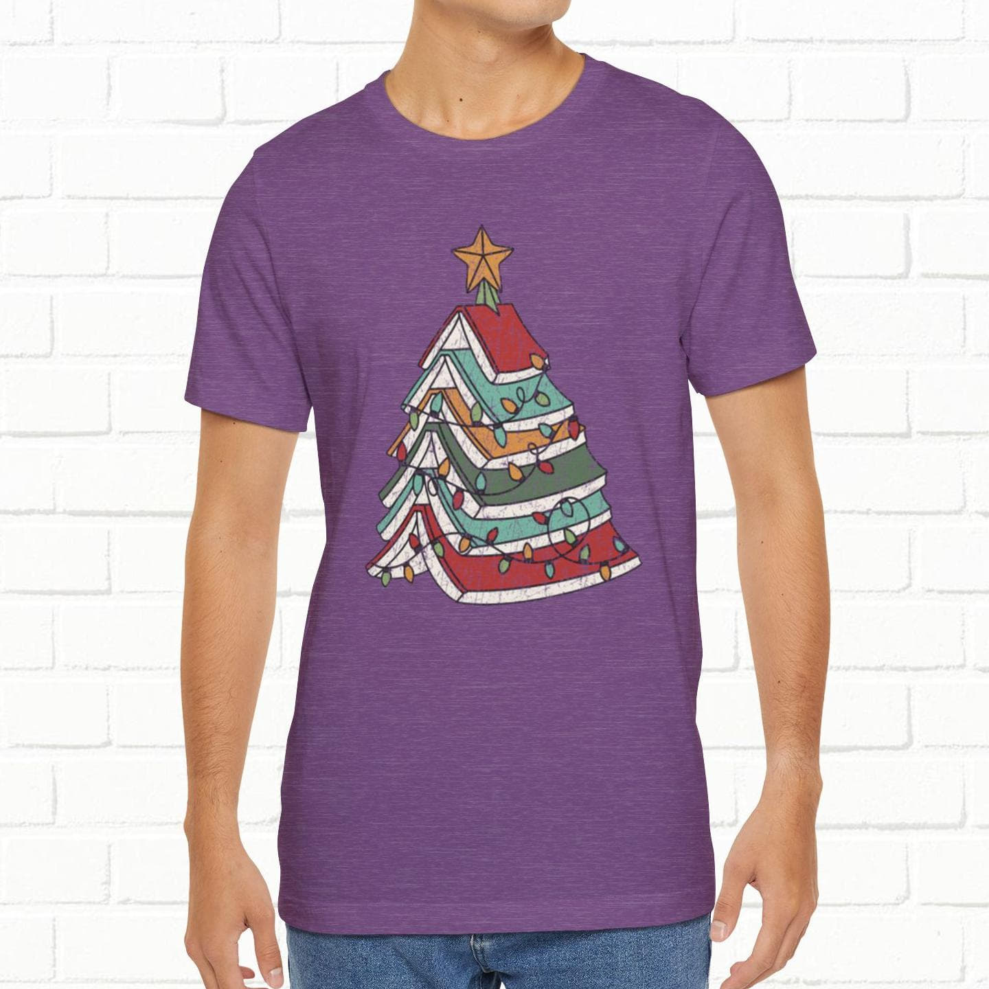 Books Christmas Tree, Gift For Book Lovers, Wintery Unisex T-shirt