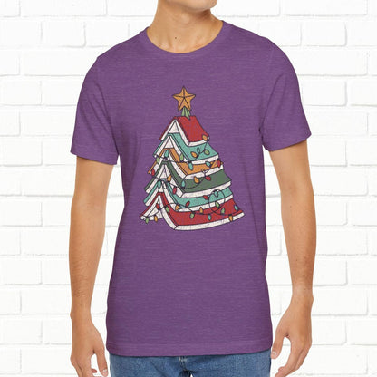 Books Christmas Tree, Gift For Book Lovers, Wintery Unisex T-shirt