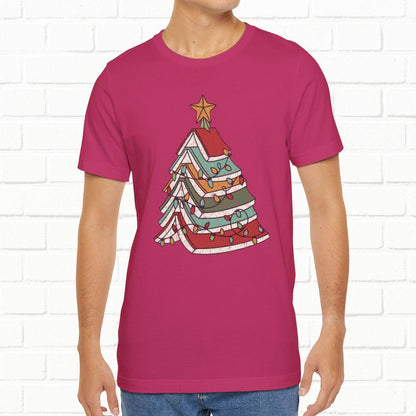 Books Christmas Tree, Gift For Book Lovers, Wintery Unisex T-shirt