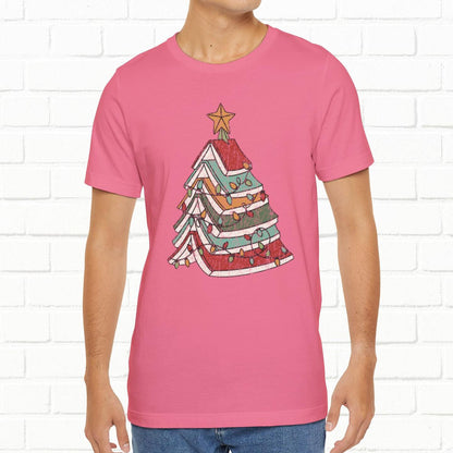 Books Christmas Tree, Gift For Book Lovers, Wintery Unisex T-shirt