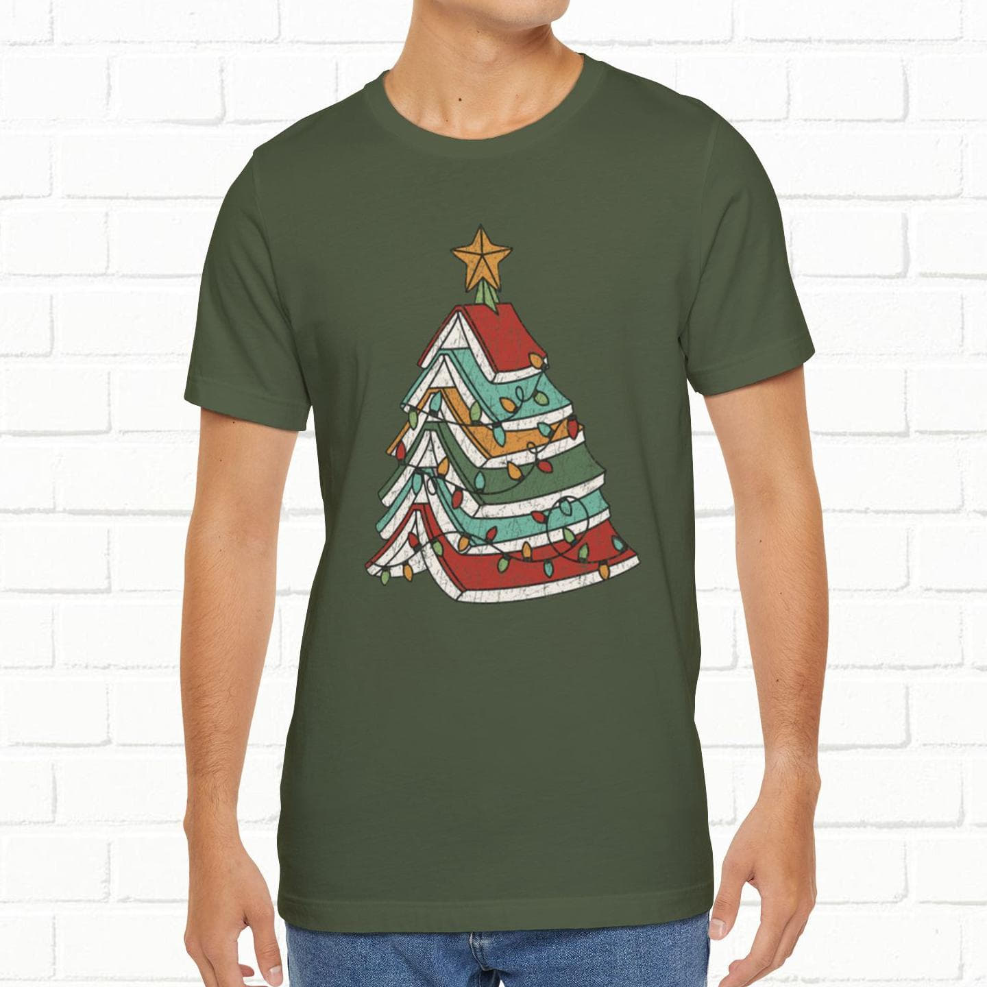 Books Christmas Tree, Gift For Book Lovers, Wintery Unisex T-shirt