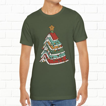 Books Christmas Tree, Gift For Book Lovers, Wintery Unisex T-shirt