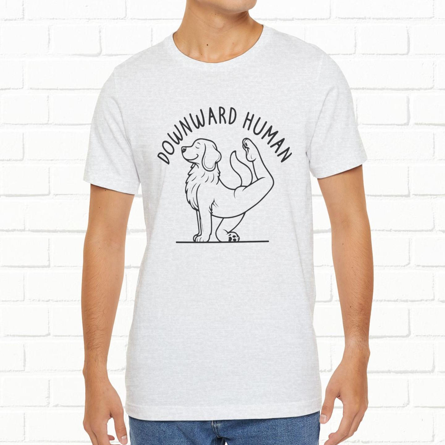 Funny Dog Yoga 'Downward Human' Unisex T-Shirt
