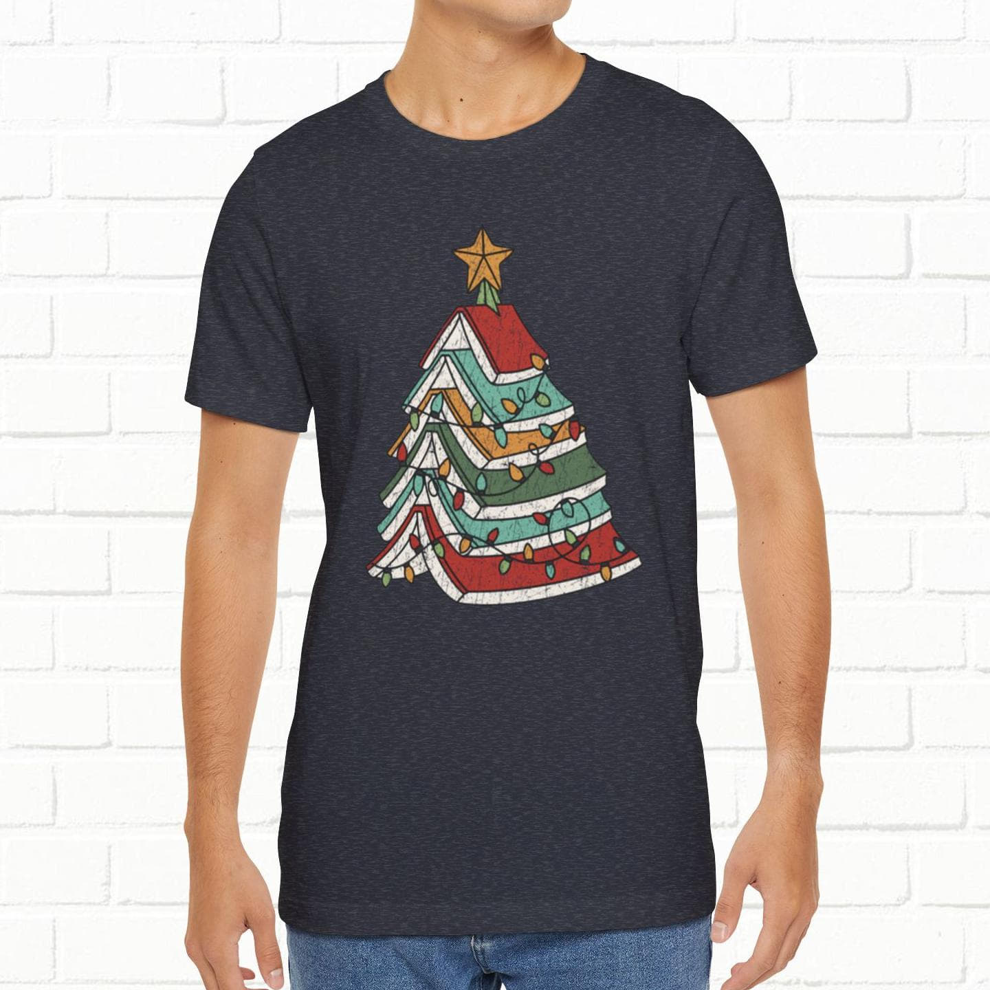 Books Christmas Tree, Gift For Book Lovers, Wintery Unisex T-shirt