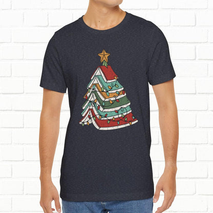 Books Christmas Tree, Gift For Book Lovers, Wintery Unisex T-shirt