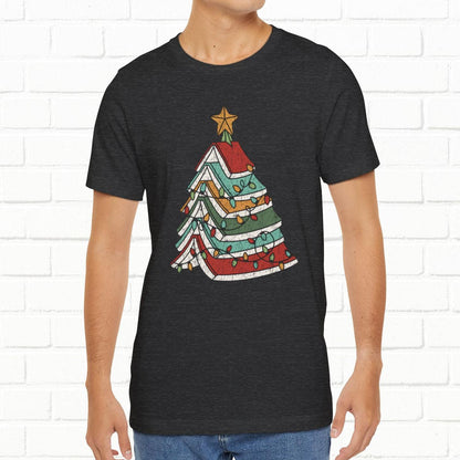 Books Christmas Tree, Gift For Book Lovers, Wintery Unisex T-shirt