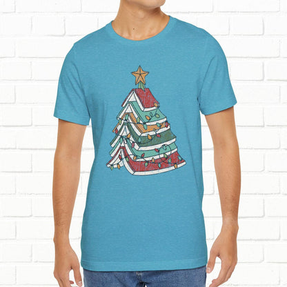 Books Christmas Tree, Gift For Book Lovers, Wintery Unisex T-shirt
