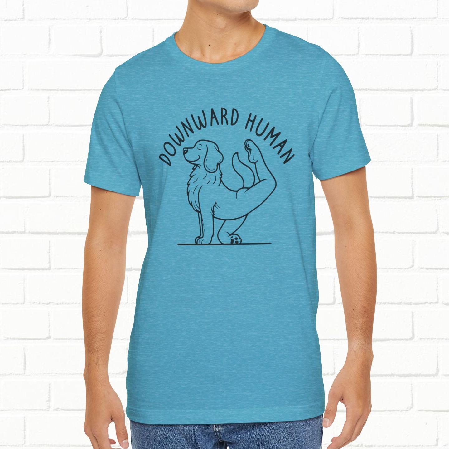 Funny Dog Yoga 'Downward Human' Unisex T-Shirt
