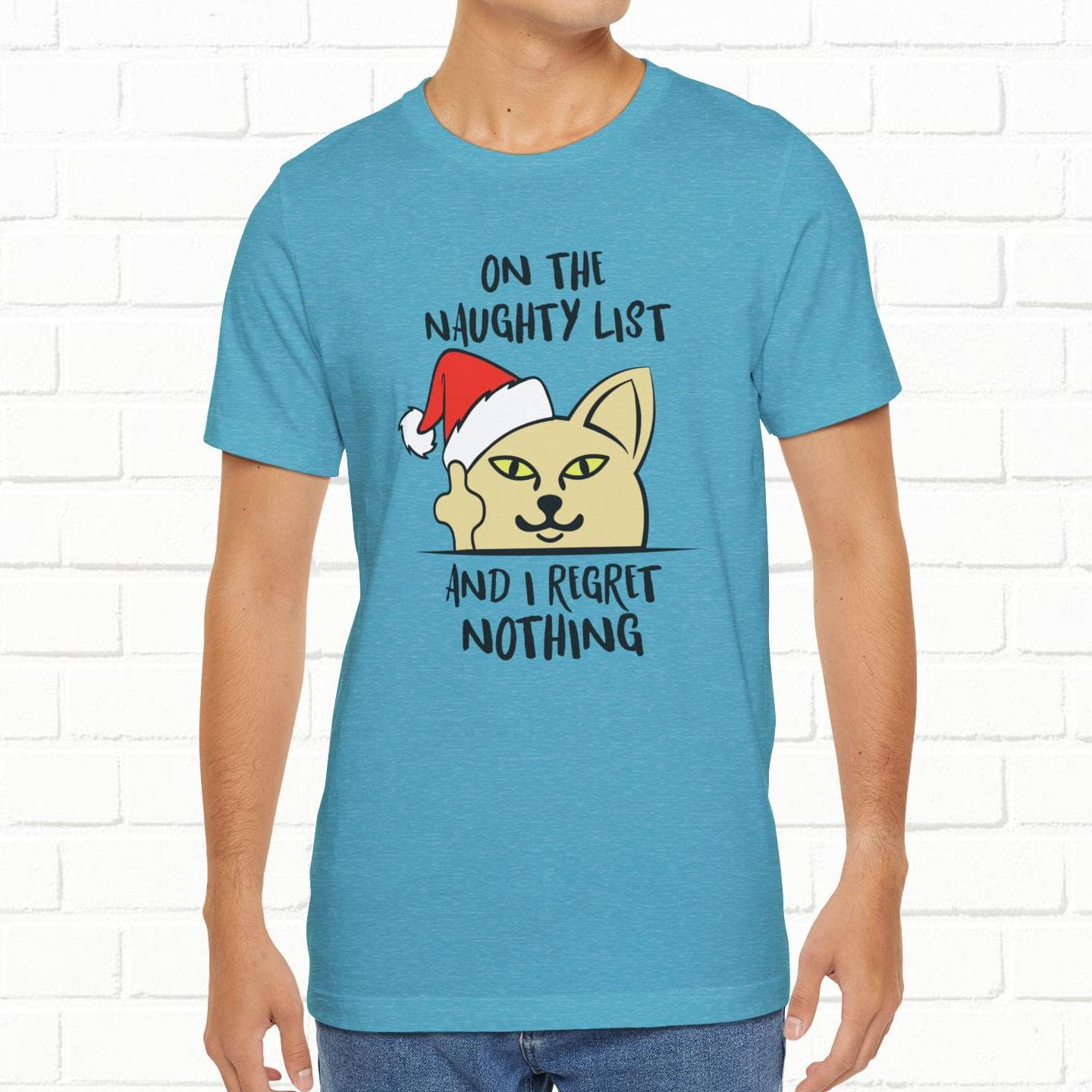 On The Naughty List And I Regret Nothing Funny Cat Christmas Unisex T-Shirt
