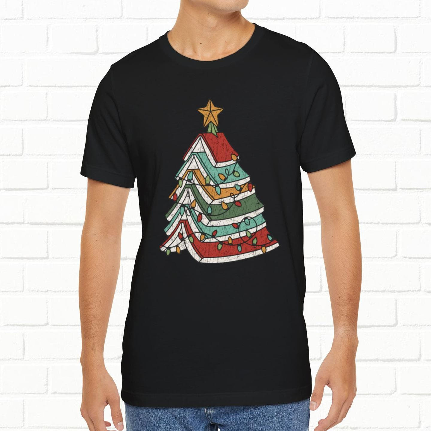 Books Christmas Tree, Gift For Book Lovers, Wintery Unisex T-shirt