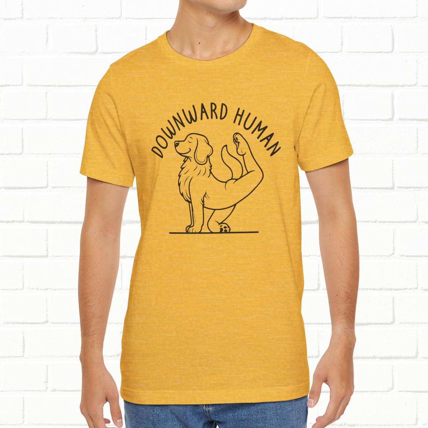 Funny Dog Yoga 'Downward Human' Unisex T-Shirt