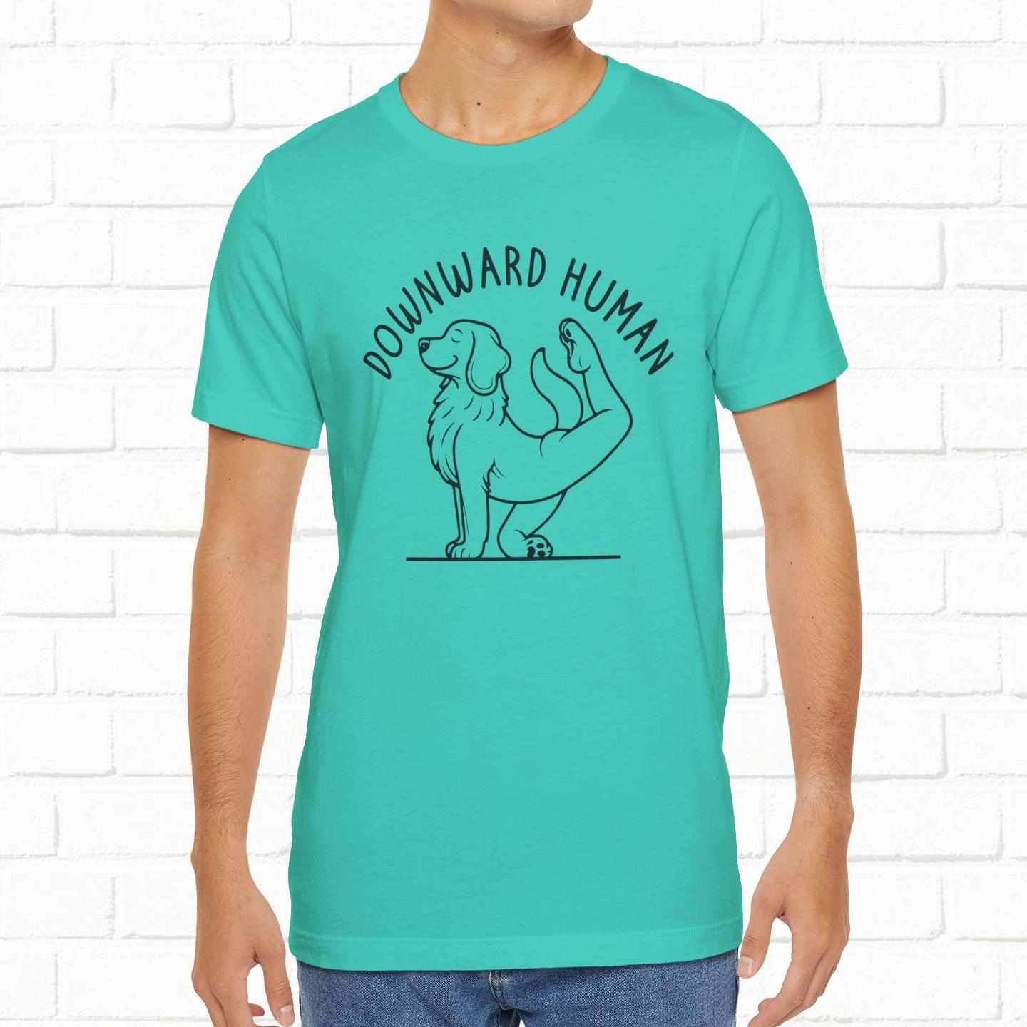 Funny Dog Yoga 'Downward Human' Unisex T-Shirt