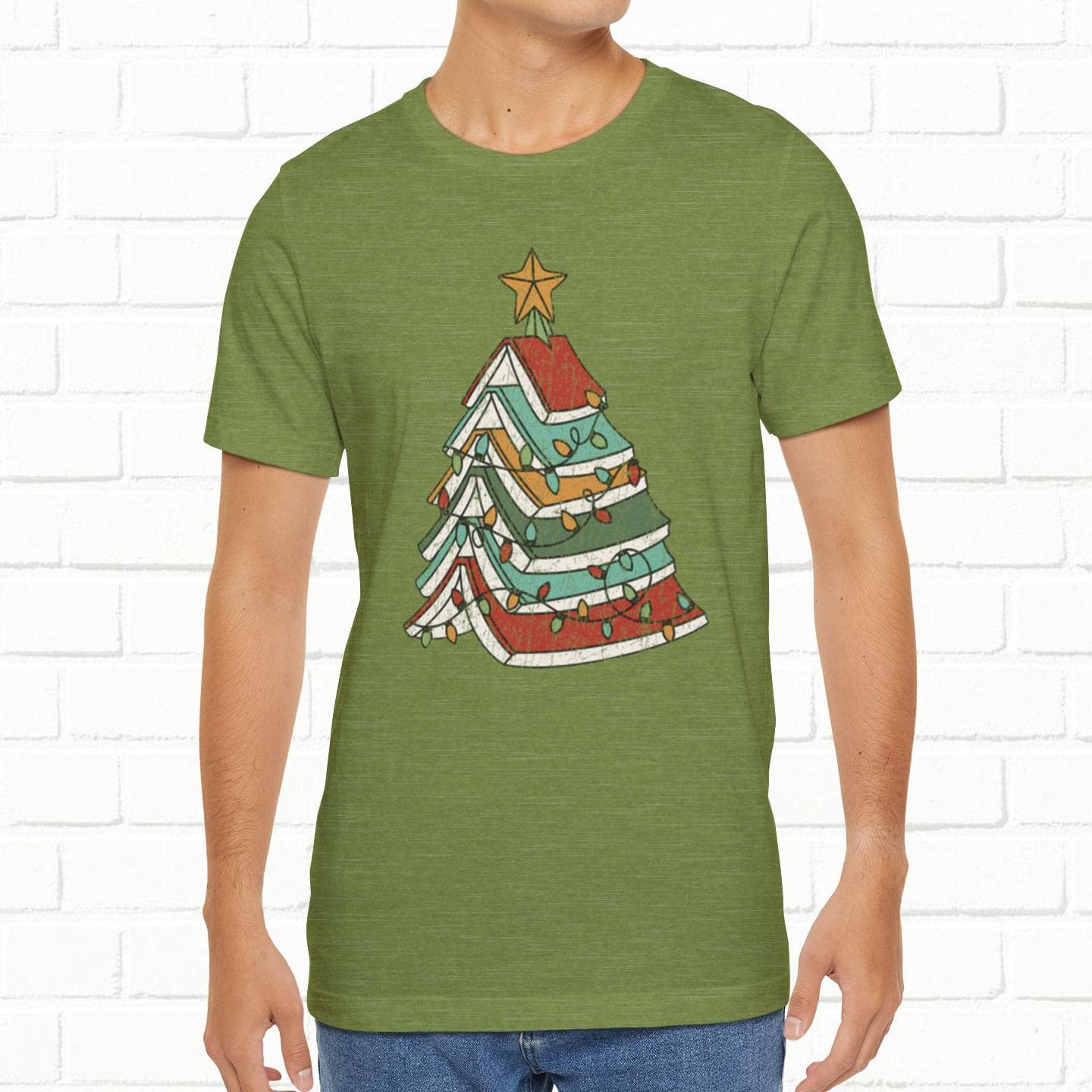 Books Christmas Tree, Gift For Book Lovers, Wintery Unisex T-shirt