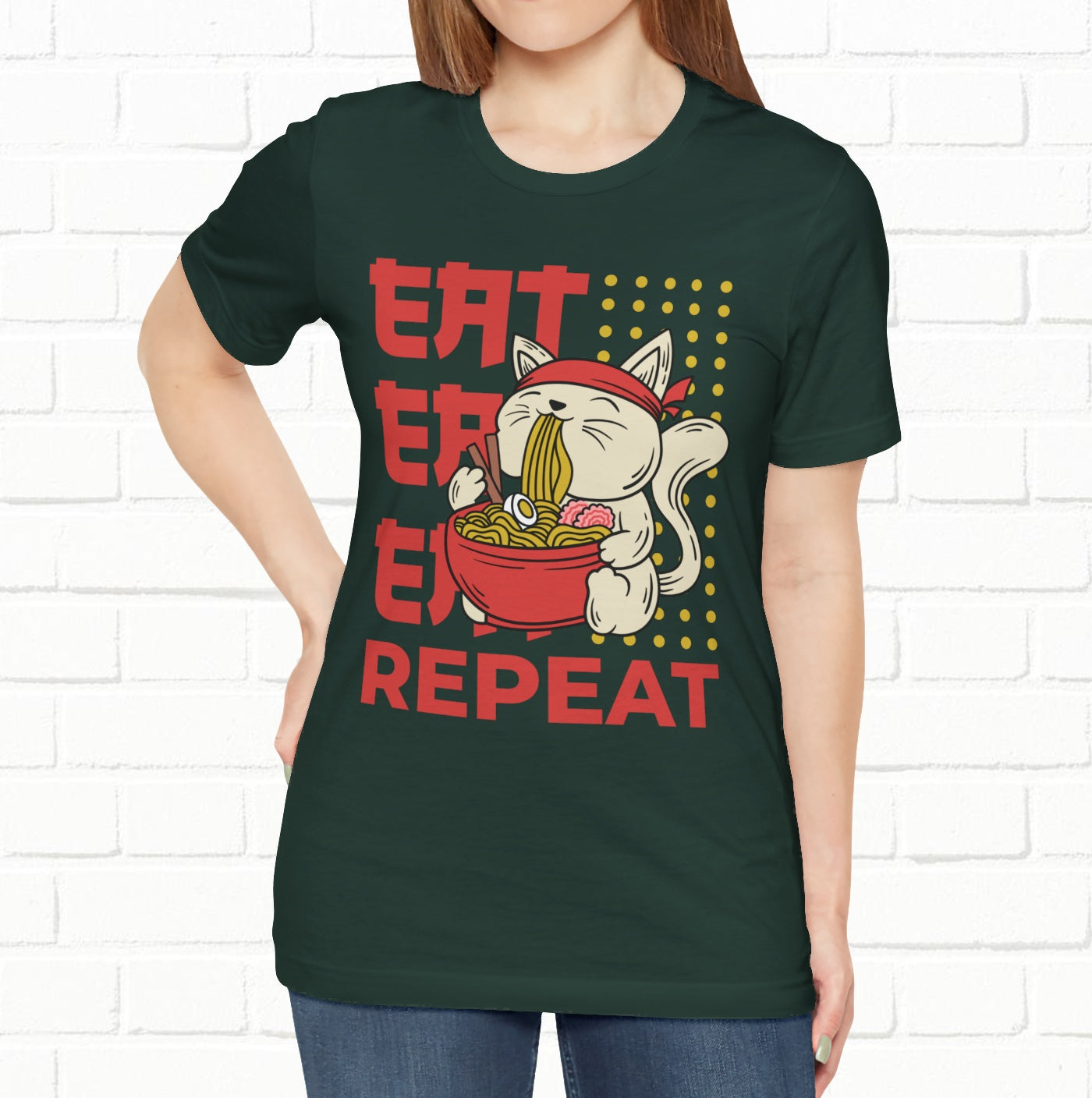 Eat Eat Repeat Cat Eating Ramen T-shirt