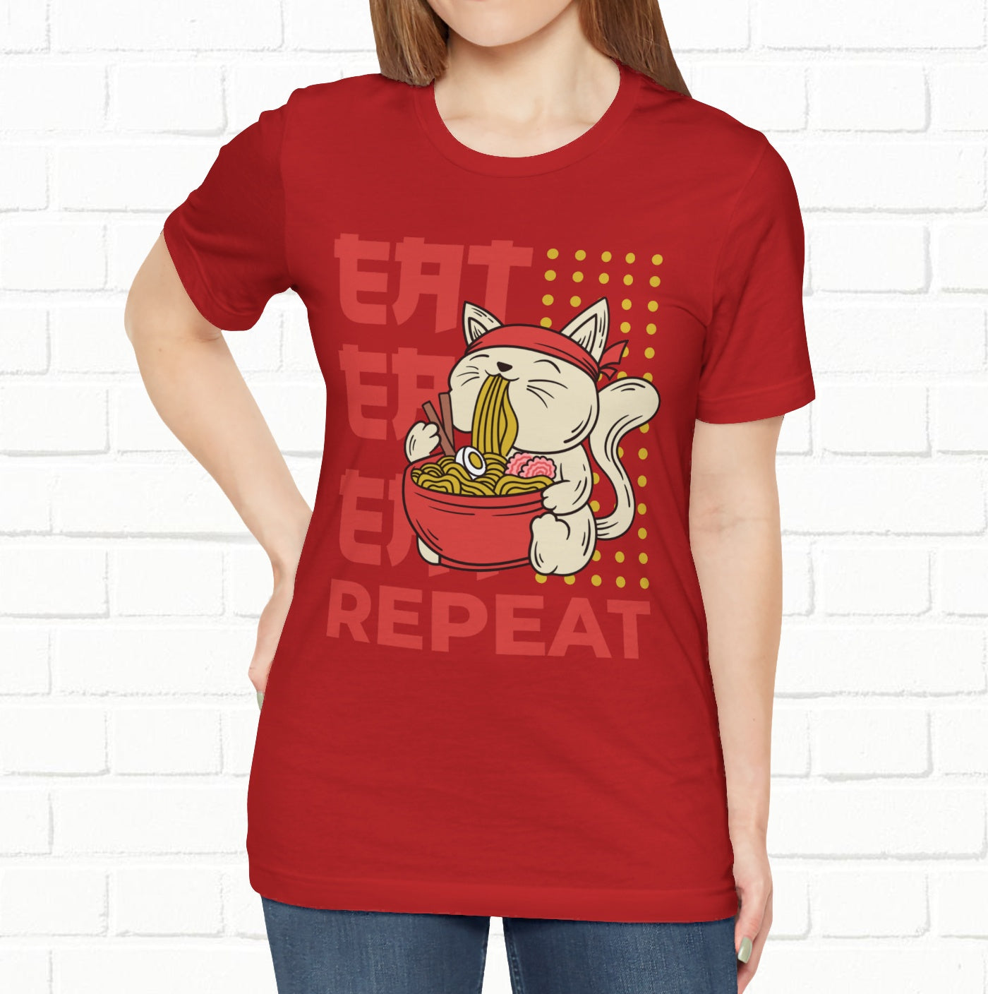 Eat Eat Repeat Cat Eating Ramen T-shirt