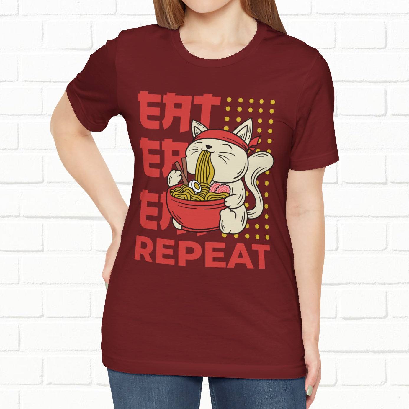 Eat Eat Repeat Cat Eating Ramen T-shirt