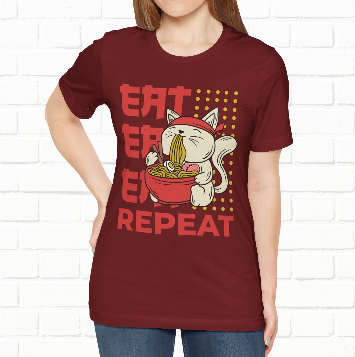 Eat Eat Repeat Cat Eating Ramen T-shirt