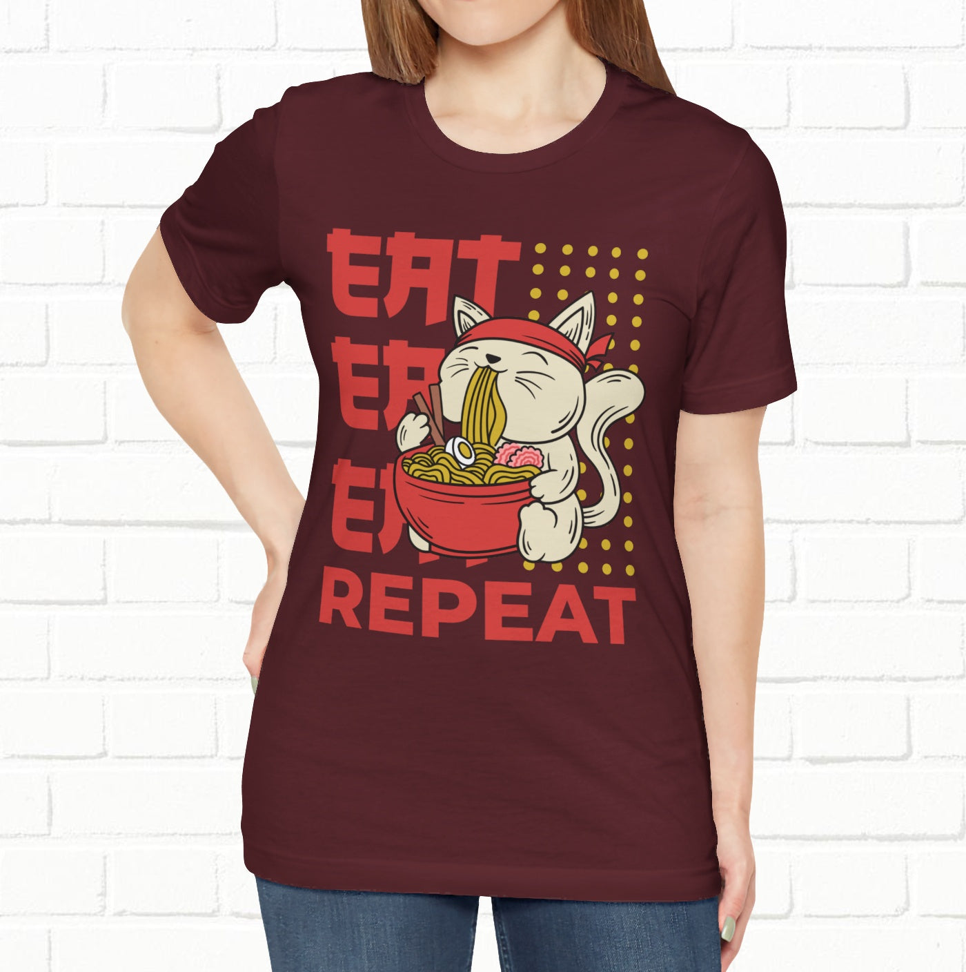 Eat Eat Repeat Cat Eating Ramen T-shirt