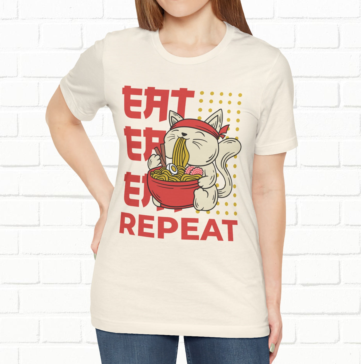 Eat Eat Repeat Cat Eating Ramen T-shirt