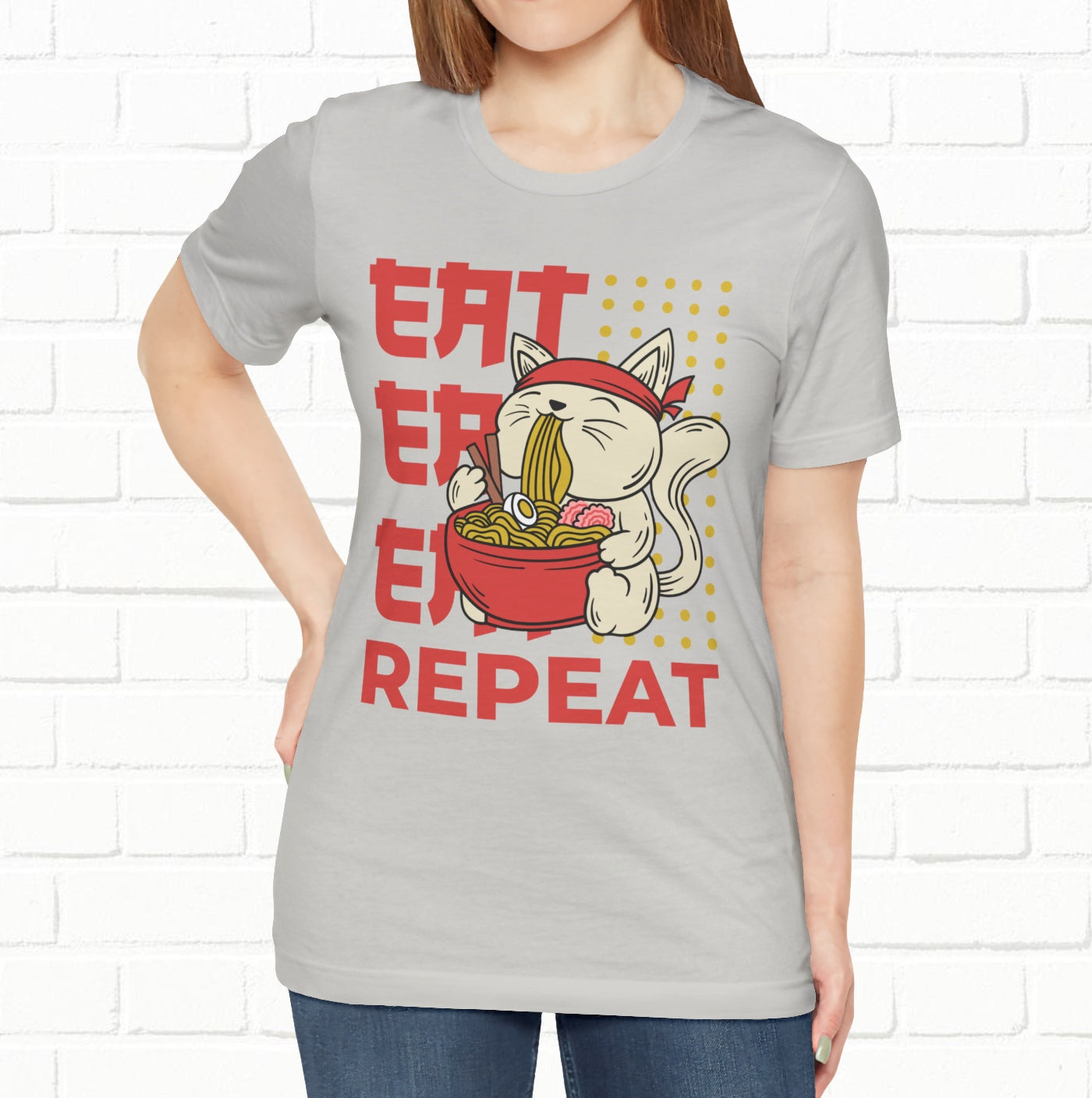 Eat Eat Repeat Cat Eating Ramen T-shirt
