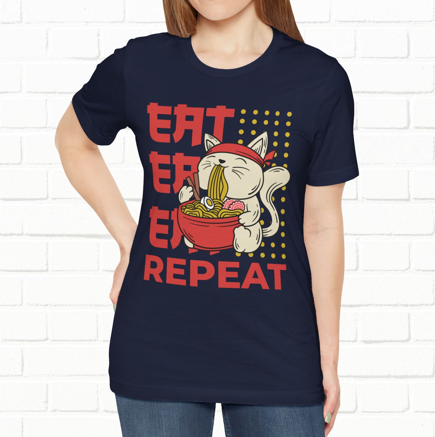 Eat Eat Repeat Cat Eating Ramen T-shirt